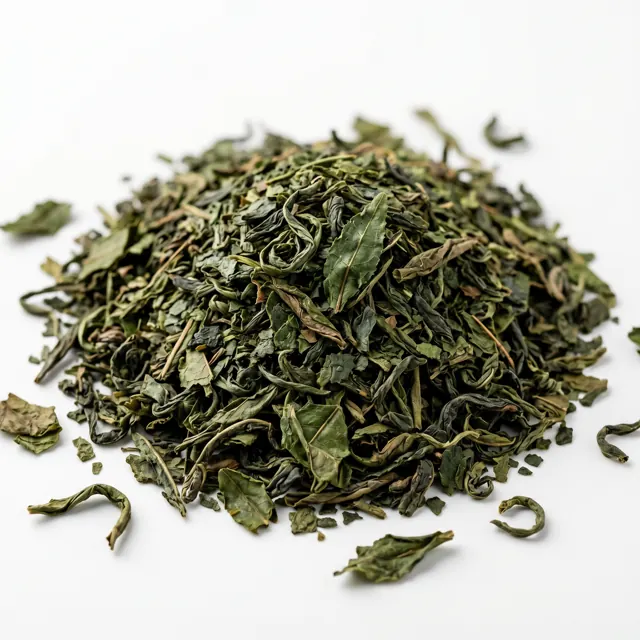 Dried green tea leaves